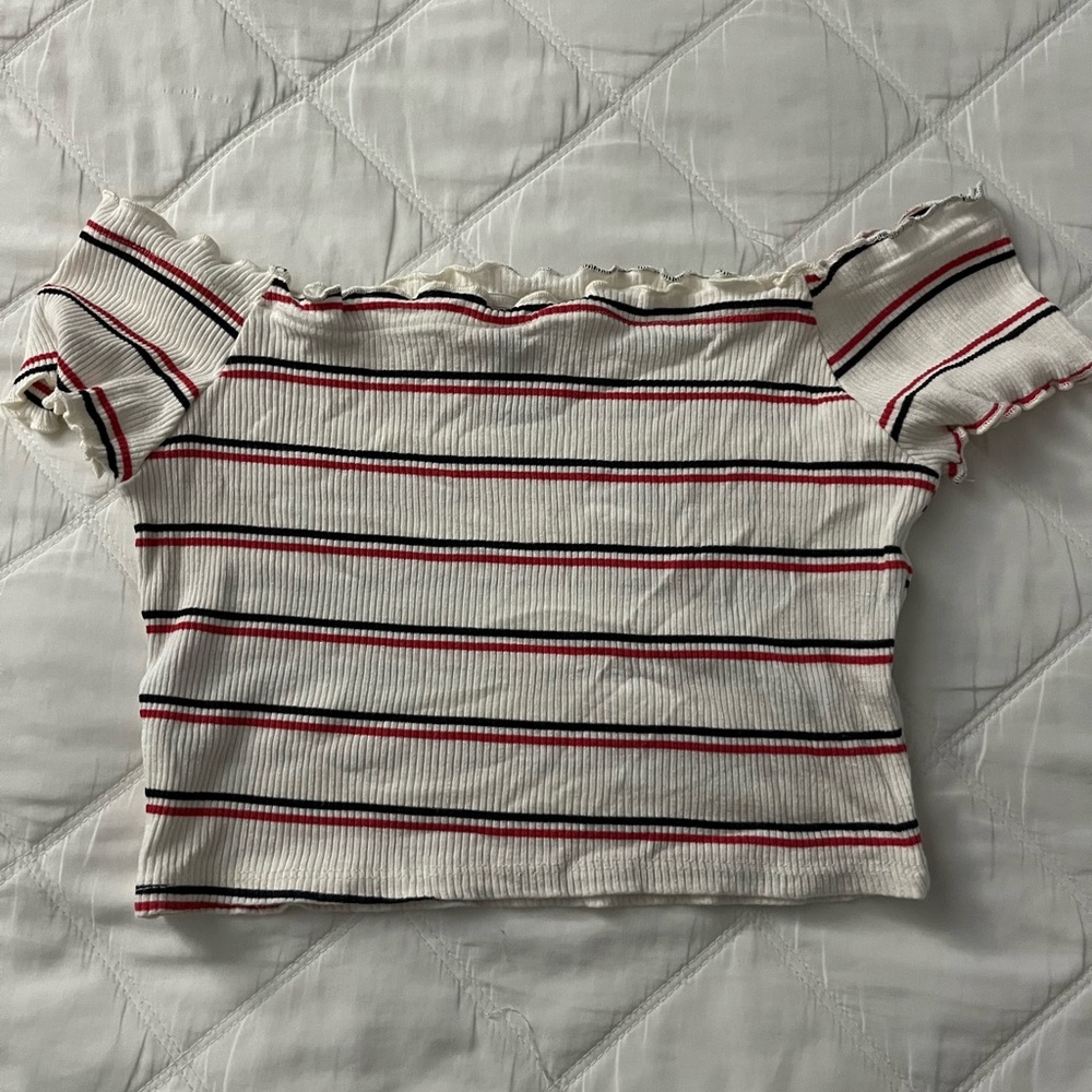 Cute white blue and red windsor crop top